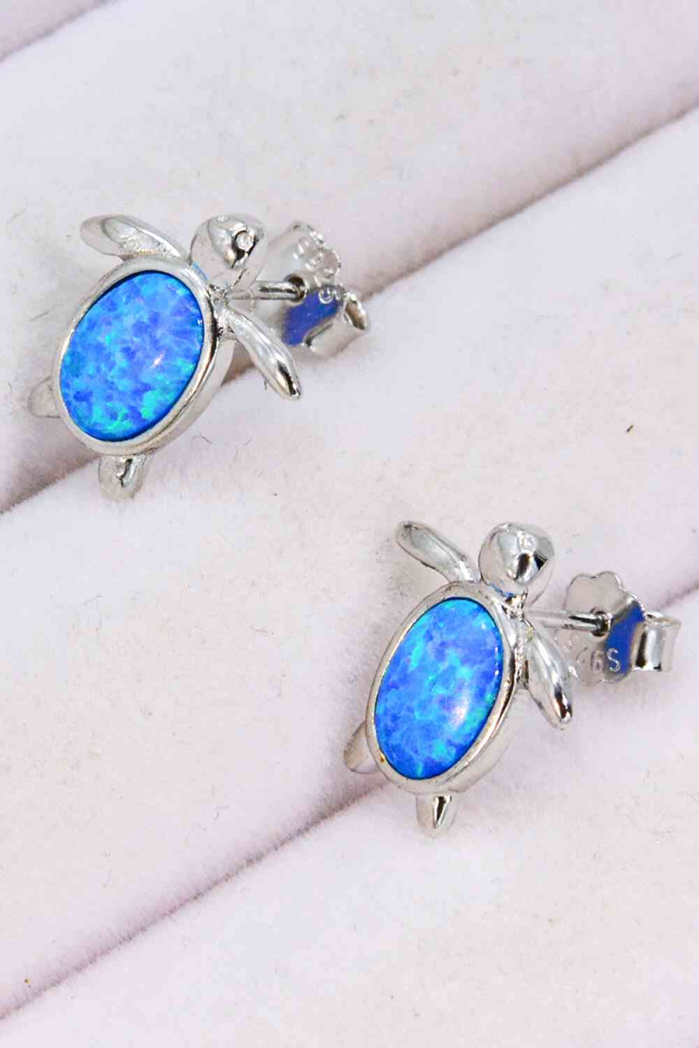 Turtle Stud Earrings-Blue Opal/925 Sterling Silver