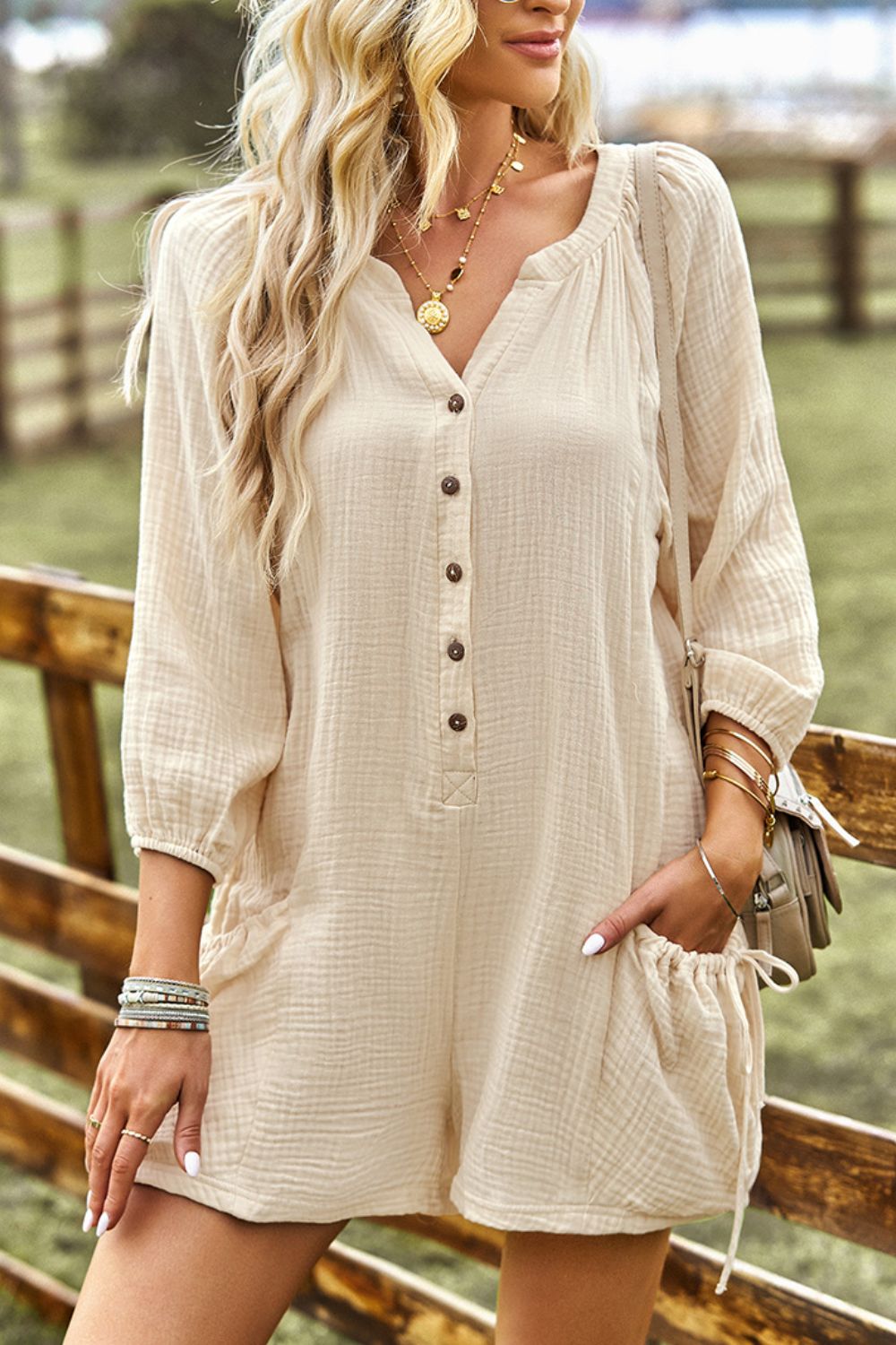 Textured Romper with Pockets