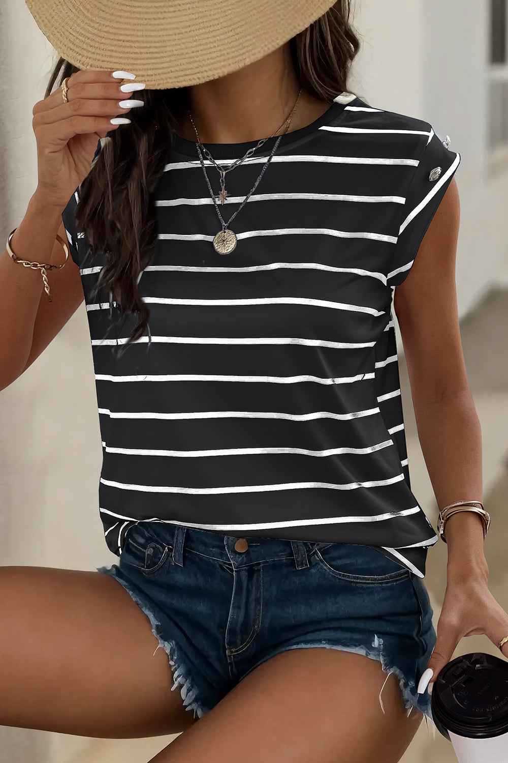 Decorative Button T-Shirt