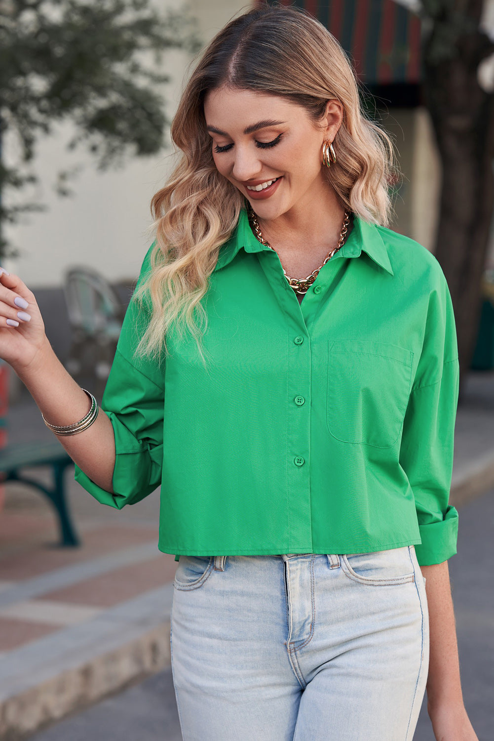 Button Up Cropped Shirt