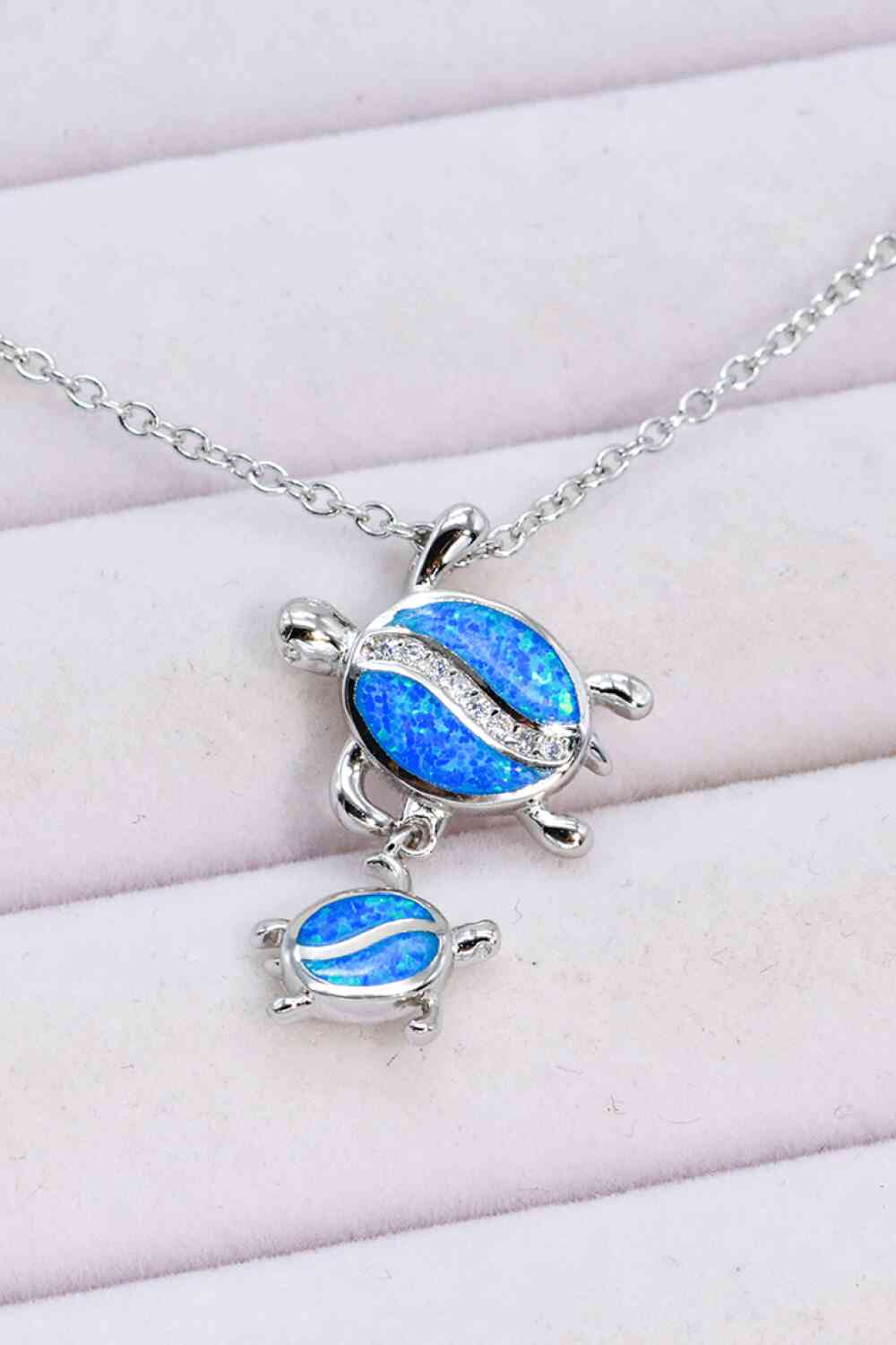 Turtle Pendant Necklace-Blue Opal/Circon/925 Sterling Silver