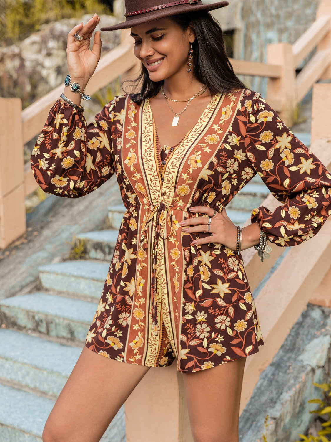 V-Neck Printed Romper